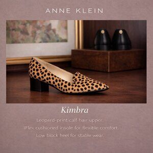 Anne Klein Kimbra Real Calf Hair Leopard Pumps | iFlex | Low Block Heel, Sz 7M